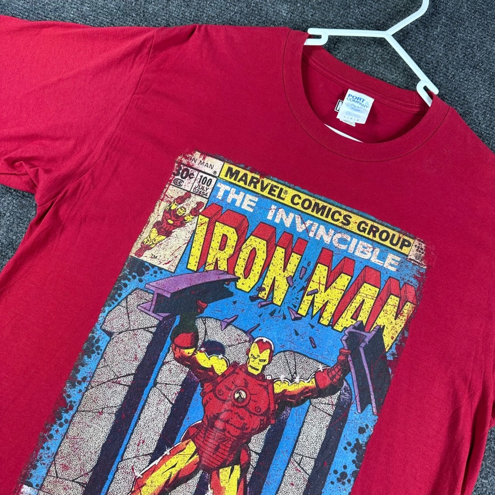Iron Man Marvel Graphic T-Shirt Mens L Large Comic Book Cover Port & Company